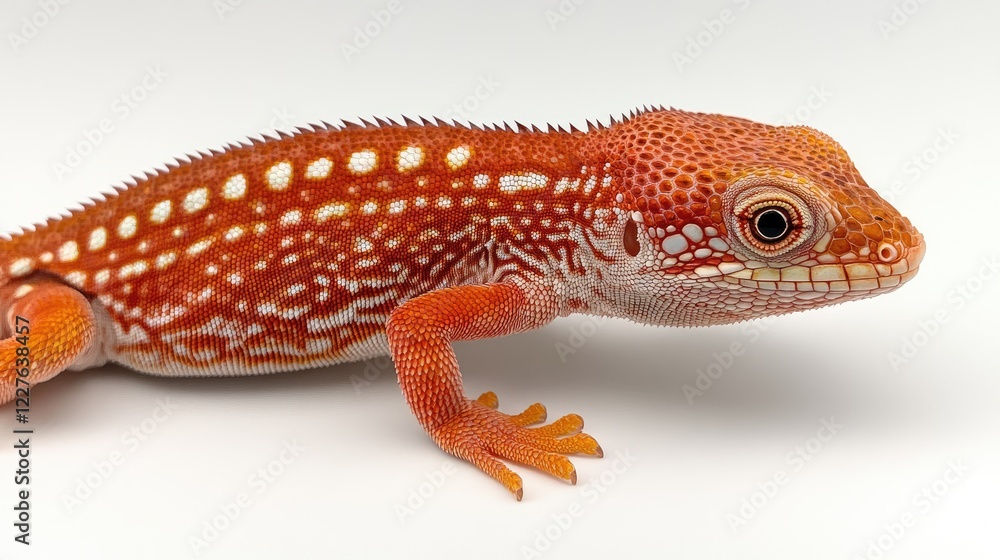 Obraz premium Vibrant Orange Gecko with Striking Patterns Posing on Neutral Background in Studio Setting