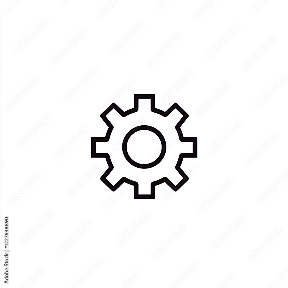 Black and White Gear Icon Symbolizing Mechanism, Engineering, and Technical Design for Creative Projects Black and White Gear Icon Symbolizing Mechanism, Engineering, and Technical Design for Creative Projects