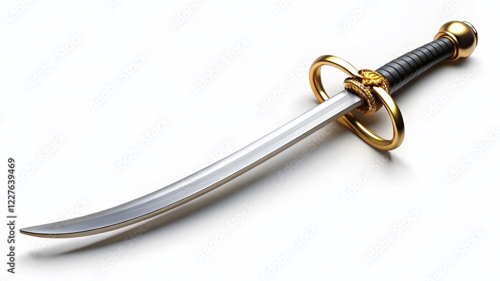 Ancient Pirate Cutlass, Curved Sword, Isolated on White Background - Historical Weapon, Seafaring Relic Ancient Pirate Cutlass, Curved Sword, Isolated on White Background - Historical Weapon, Seafaring Relic