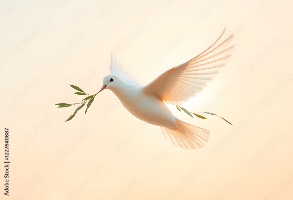 Obraz premium White Dove Peace Symbol Flying with Olive Branch