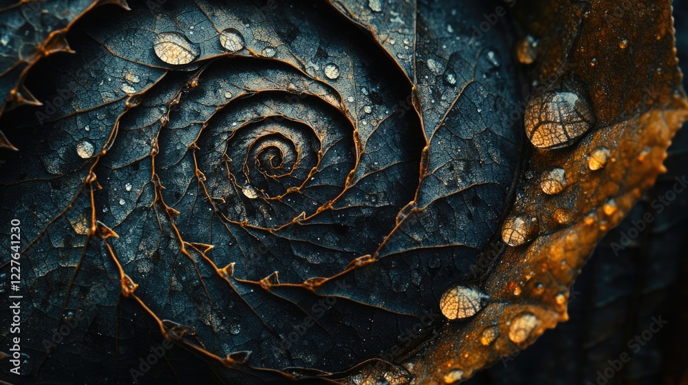 Beautiful Macro Photography of Water Droplets on a Spiraled Leaf Surface with Detailed Texture and Natural Colors Beautiful Macro Photography of Water Droplets on a Spiraled Leaf Surface with Detailed Texture and Natural Colors