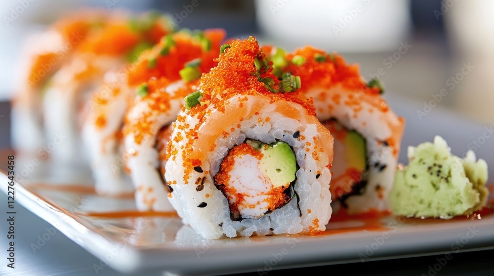 Sushi Platter with Fresh Ingredients Garnished for an Elegant Buffet Presentation Sushi Platter with Fresh Ingredients Garnished for an Elegant Buffet Presentation