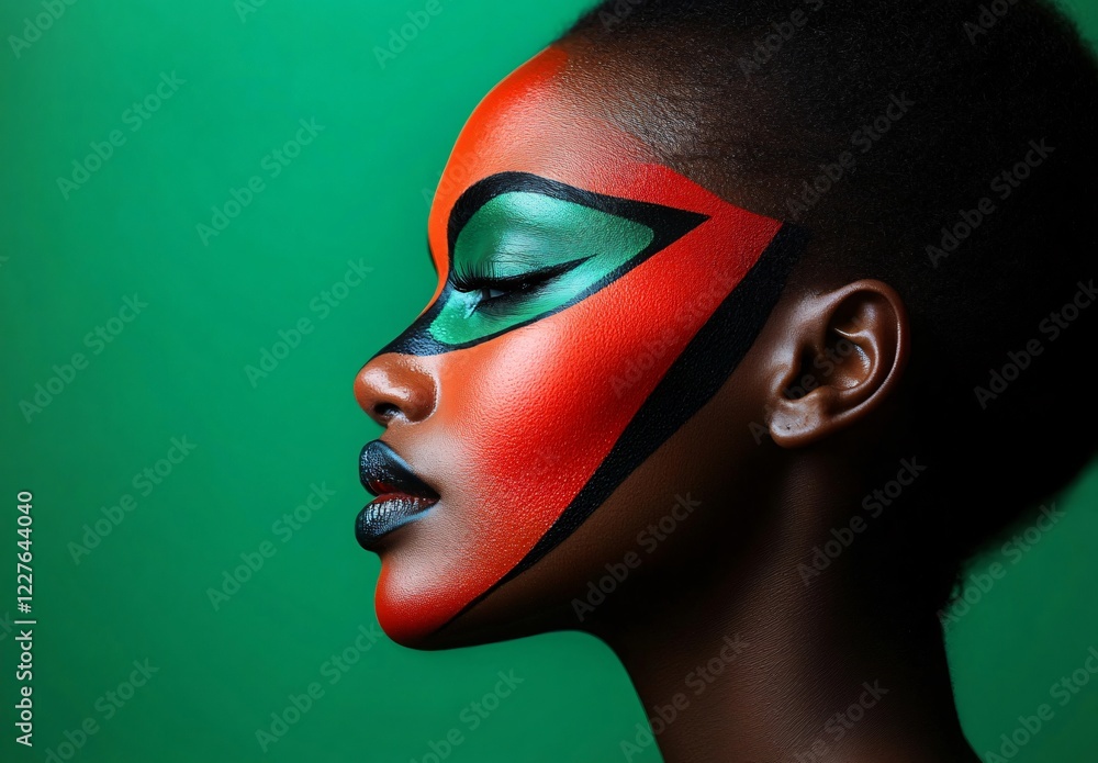 A striking portrait of a woman with intricate face paint, ideal for Black History Month promotions, art exhibitions, or empowerment campaigns. A striking portrait of a woman with intricate face paint, ideal for Black History Month promotions, art exhibitions, or empowerment campaigns.