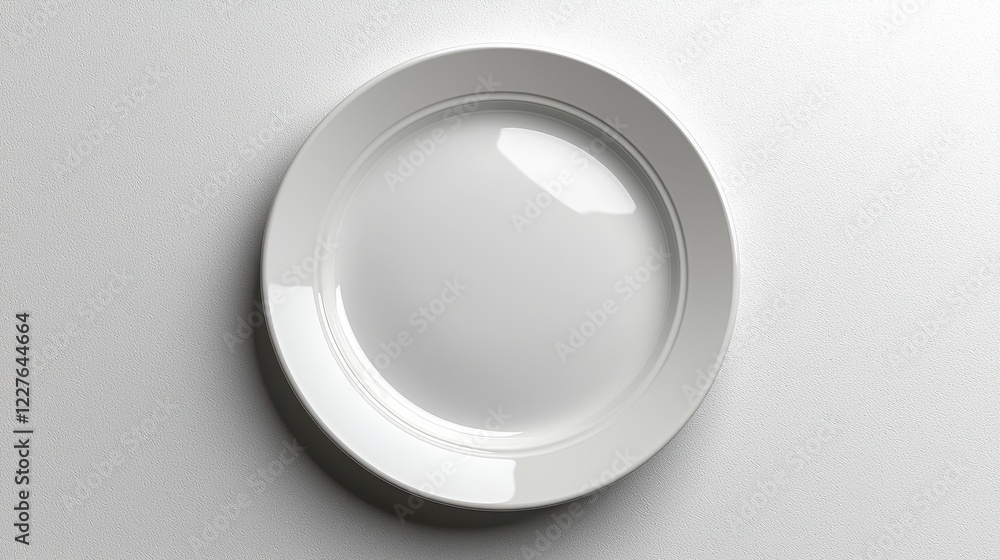 A simple white plate on a smooth surface, showcasing minimalistic design. A simple white plate on a smooth surface, showcasing minimalistic design.