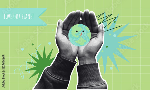  Hands Holding Smiling Earth with Love Our Planet Message