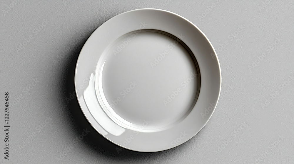 A simple, clean white plate on a gray background, ready for serving food. A simple, clean white plate on a gray background, ready for serving food.