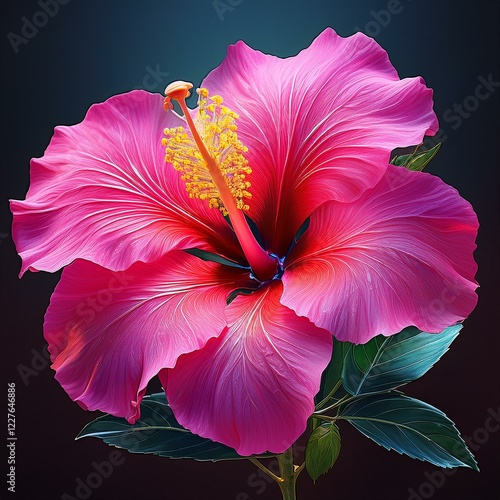 Pink Hibiscus Blossom: A vibrant pink hibiscus flower in full bloom, showcasing its intricate details and rich color against a dark background.
