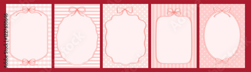Vintage ribbon frames. Set cute cards for invitation or holiday. Pretty frames from ribbon with bows different shapes with space for text. 
