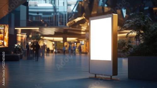 Blank illuminated advertising display in a bustling public space for urban marketing and promotional campaigns photo