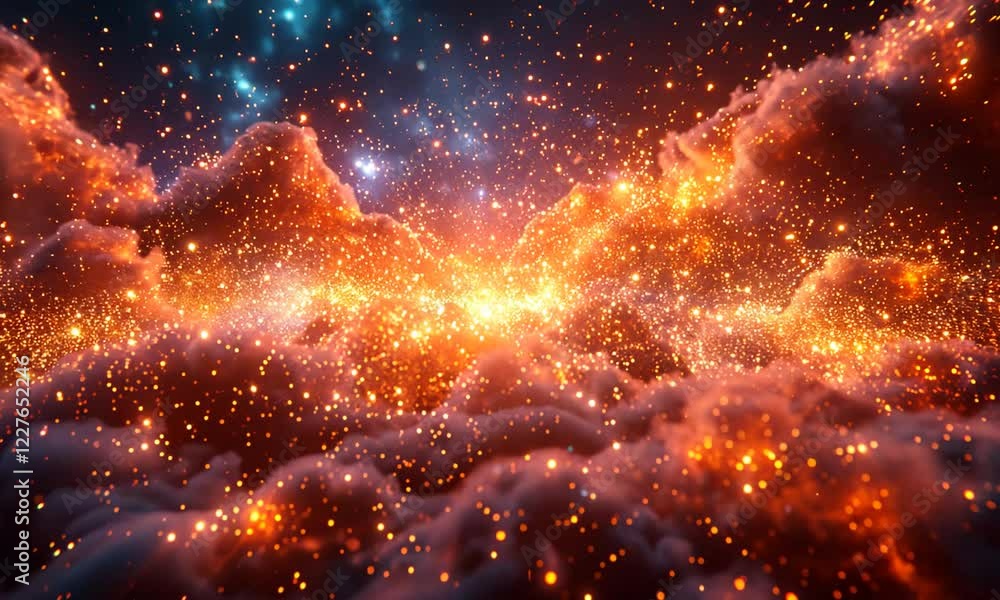 Stunning cosmic scene depicting vibrant nebula with glowing stars and swirling clouds in space Stunning cosmic scene depicting vibrant nebula with glowing stars and swirling clouds in space