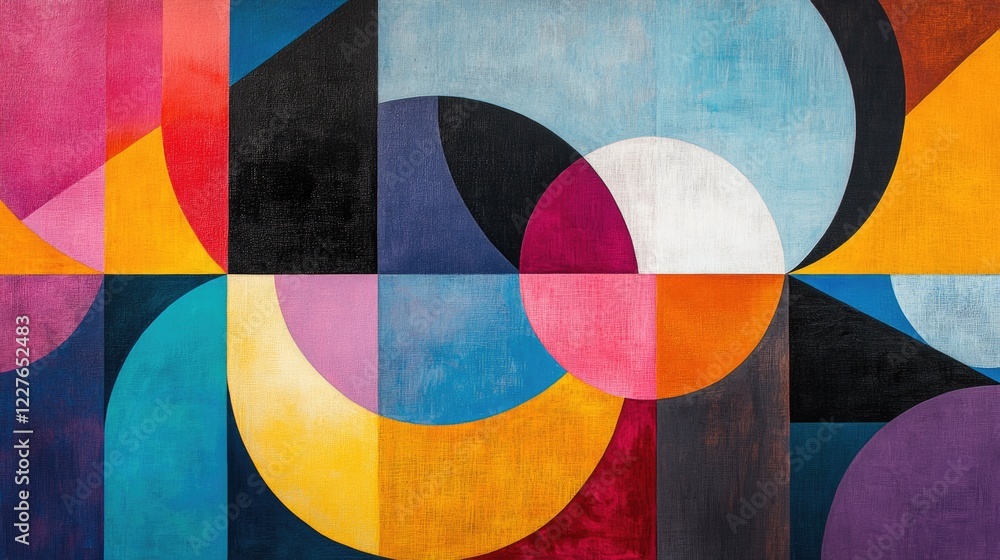 Fototapeta premium Vibrant geometric abstract artwork with bold colors and shapes creating a modern artistic composition.