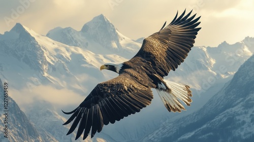 Wallpaper Mural Majestic eagle in flight above rugged mountains representing freedom and the beauty of nature's wilderness Torontodigital.ca