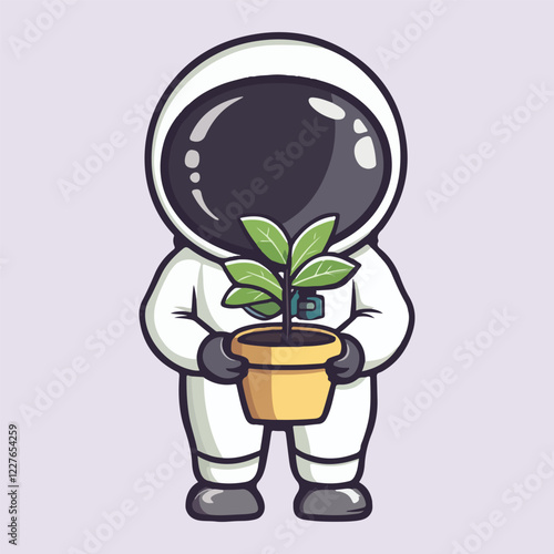 Cute Astronaut Holding Plant vector illustration 