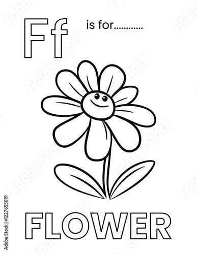 Black and White Coloring Page of a Cute Flower for Learning the Letter F