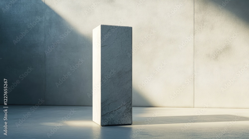 Elegant minimalist stone pedestal casting subtle shadows in a softly lit modern interior setting showcasing simplicity and sophistication. Elegant minimalist stone pedestal casting subtle shadows in a softly lit modern interior setting showcasing simplicity and sophistication.