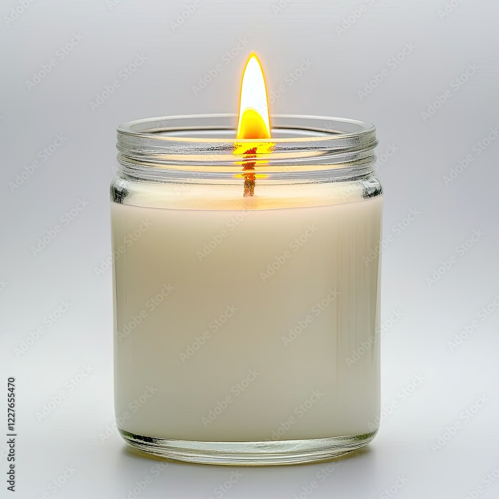 Gleaming Candle in a Glass Jar with Warm Flame Illuminating Soft Background for Relaxation and Serenity Gleaming Candle in a Glass Jar with Warm Flame Illuminating Soft Background for Relaxation and Serenity