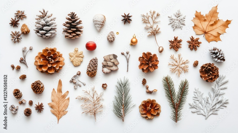 Festive Winter Floral and Pinecone Arrangement on Light Background with Copy Space for Holiday Greetings and Seasonal Collages Festive Winter Floral and Pinecone Arrangement on Light Background with Copy Space for Holiday Greetings and Seasonal Collages