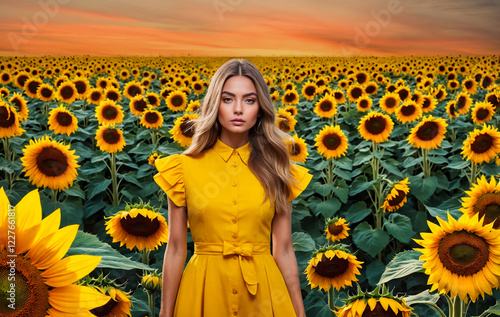 Frau im Sonnenblumenfeld