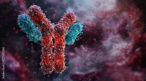 Fototapeta Naklejka Na Ścianę i Meble -  Antibody, immunoglobulin molecule, Y-shaped structure with antigen-binding sites. Immunology, immune system, medical research 3D. IgM, IgG, IgE, IgD, IgA glycoproteins, specific antigens against virus