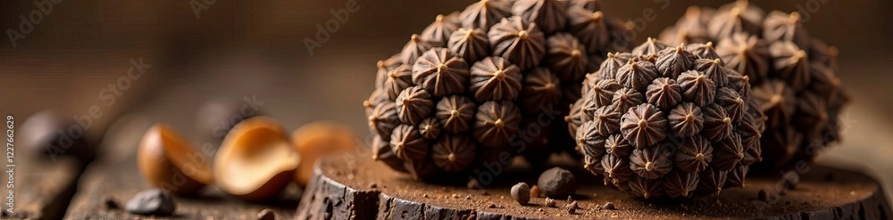 Close-up of natural pine cones on wooden surface, capturing texture and earthy colors. Close-up of natural pine cones on wooden surface, capturing texture and earthy colors.