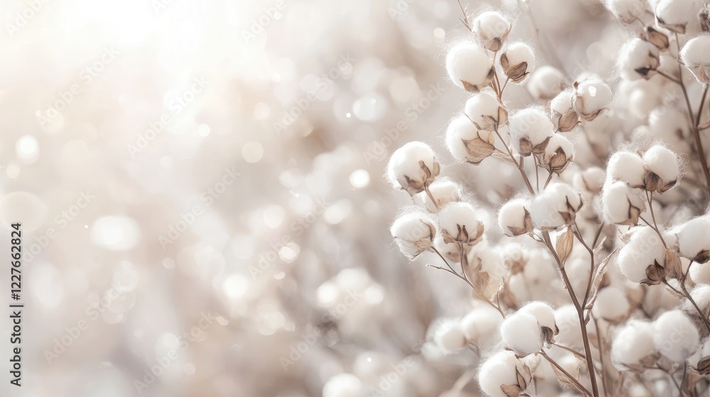Soft Cotton Blooms in Natural Light with Blurred Background for a Serene Floral Atmosphere
