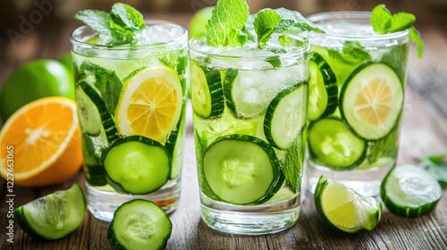 Refreshing Detox Water with Cucumber Lemon and Mint for Healthy Hydration and Body Cleansing photo