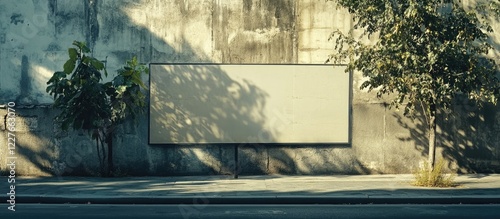 Urban blank billboard mockup for advertising display with empty space for marketing promotions surrounded by greenery and urban scenery photo