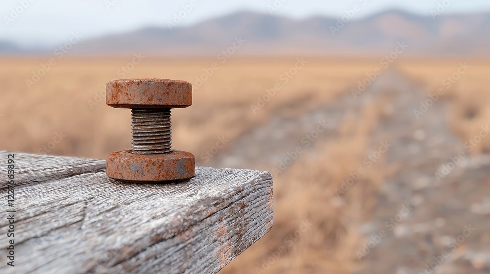 Rusty car axle on a makeshift workbench in an abandoned field, surrounded by tall grasses and wildflowers, evoking a sense of neglect and forgotten craftsmanship Rusty car axle on a makeshift workbench in an abandoned field, surrounded by tall grasses and wildflowers, evoking a sense of neglect and forgotten craftsmanship