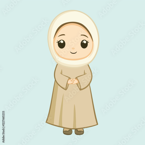 relligous muslim women praying cartoon vector illustration 