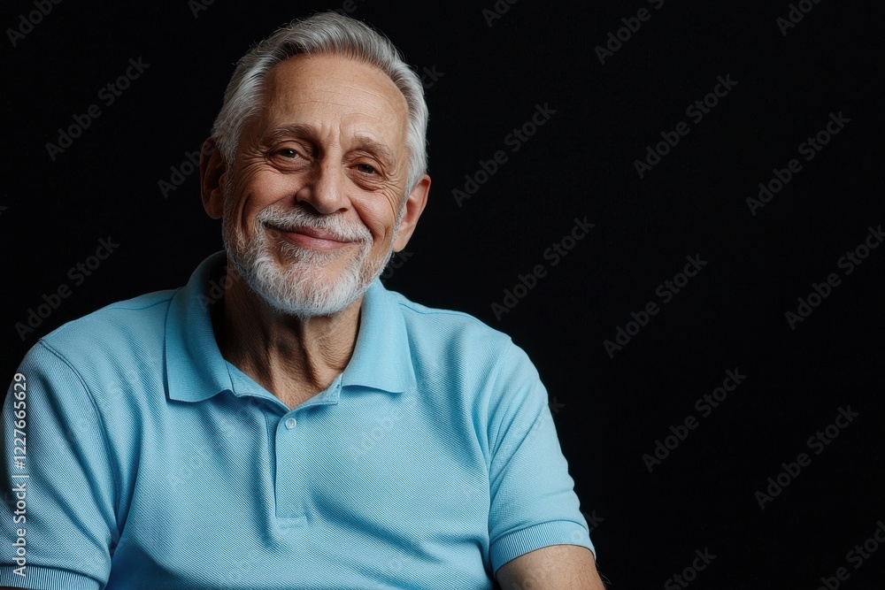 A portrait of a senior man with a kind smile isolated on a black background A portrait of a senior man with a kind smile isolated on a black background