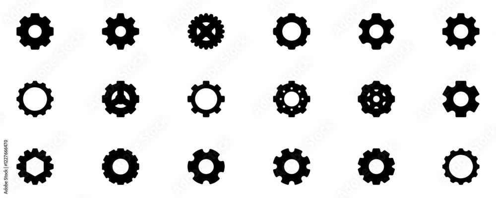 Gears collection. Gear settings icons. Set of black gear wheels. Gear icon vector set. clockwork illustration sign collection. Mechanics symbol. EPS 10 Gears collection. Gear settings icons. Set of black gear wheels. Gear icon vector set. clockwork illustration sign collection. Mechanics symbol. EPS 10