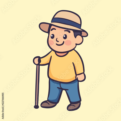 a grandfather old man using a walking stick for support vector illustration 