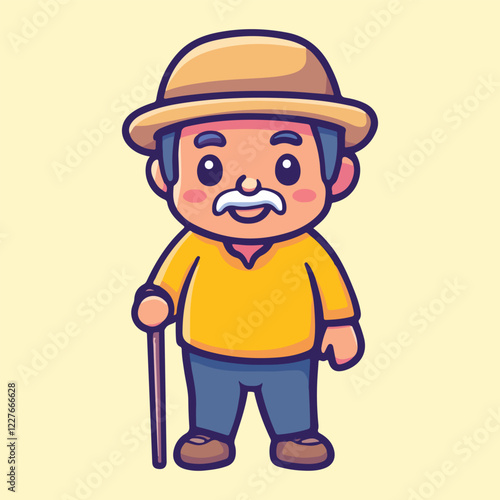 a grandfather old man using a walking stick for support vector illustration 