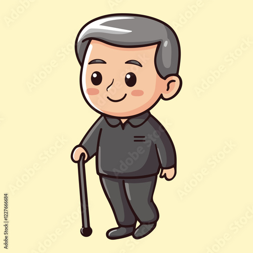 a grandfather old man using a walking stick for support vector illustration 