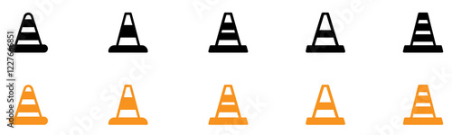 Traffic cone icon set. Road cone icon vector. Road divider with cones. Roadblock or Road barrier mark for apps or websites, symbol illustration. Vector Illustration. EPS 10