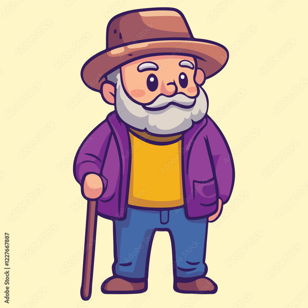 Obraz premium a grandfather old man using a walking stick for support vector illustration 