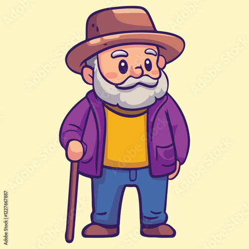 a grandfather old man using a walking stick for support vector illustration 
