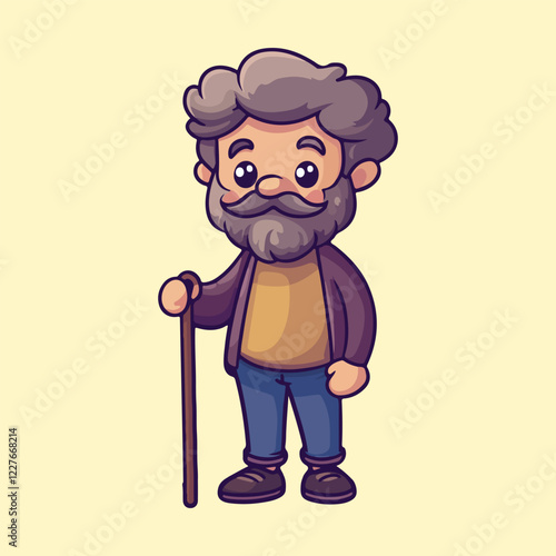 a grandfather old man using a walking stick for support vector illustration 