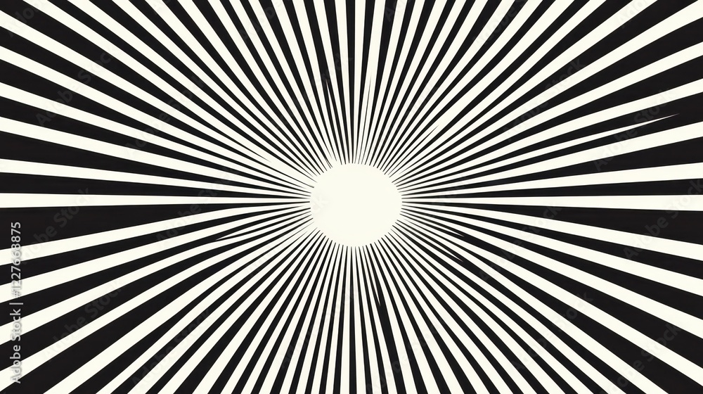 Abstract black and white radial burst pattern. High contrast monochrome image with radiating lines converging into a central white circle. Digital Abstract black and white radial burst pattern. High contrast monochrome image with radiating lines converging into a central white circle. Digital