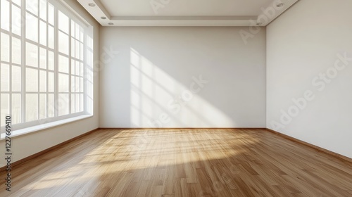 Wallpaper Mural Spacious modern living room featuring wooden flooring and a bright, blank wall ideal for customization and interior design concepts Torontodigital.ca