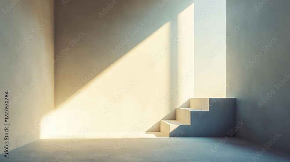 Obraz premium Natural Light Minimalist Interior with Soft Shadows for Product Promotion in Bright Daylit Space