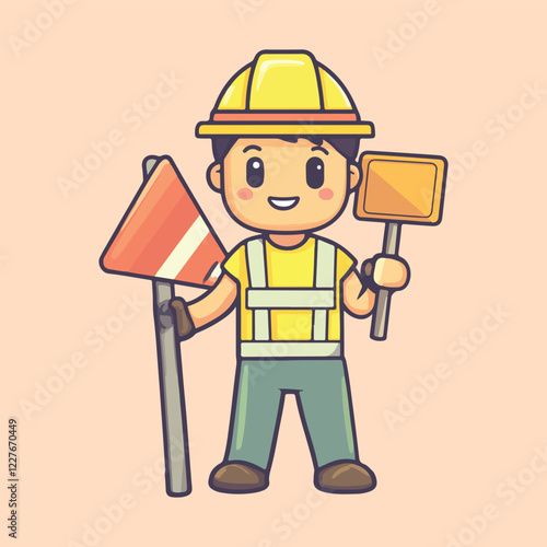 A hand drawing a cute male construction vector illustration 
