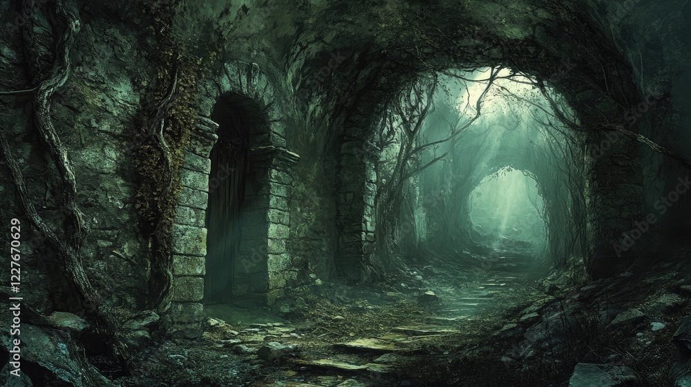 Mysterious Underground Fortifications Showing Natural Aging and Overgrowth in an Enigmatic Atmosphere Mysterious Underground Fortifications Showing Natural Aging and Overgrowth in an Enigmatic Atmosphere