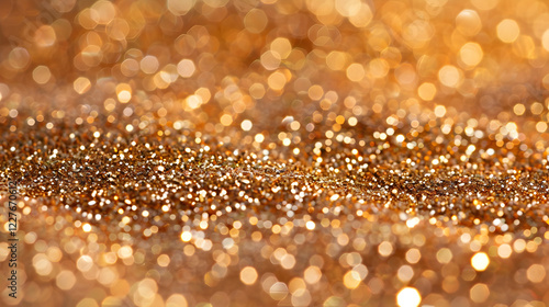 A shimmering, blurred background of golden glitter particles.