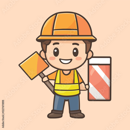 A hand drawing a cute male construction vector illustration 