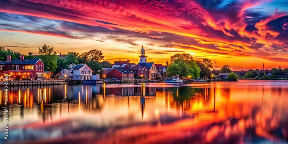 Fototapeta premium Backlit Red Bank at Dusk - Dramatic Night Photography