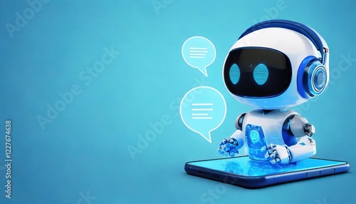 Friendly Robot Assistant: Blue Tech Support Chatbot on Smartphone