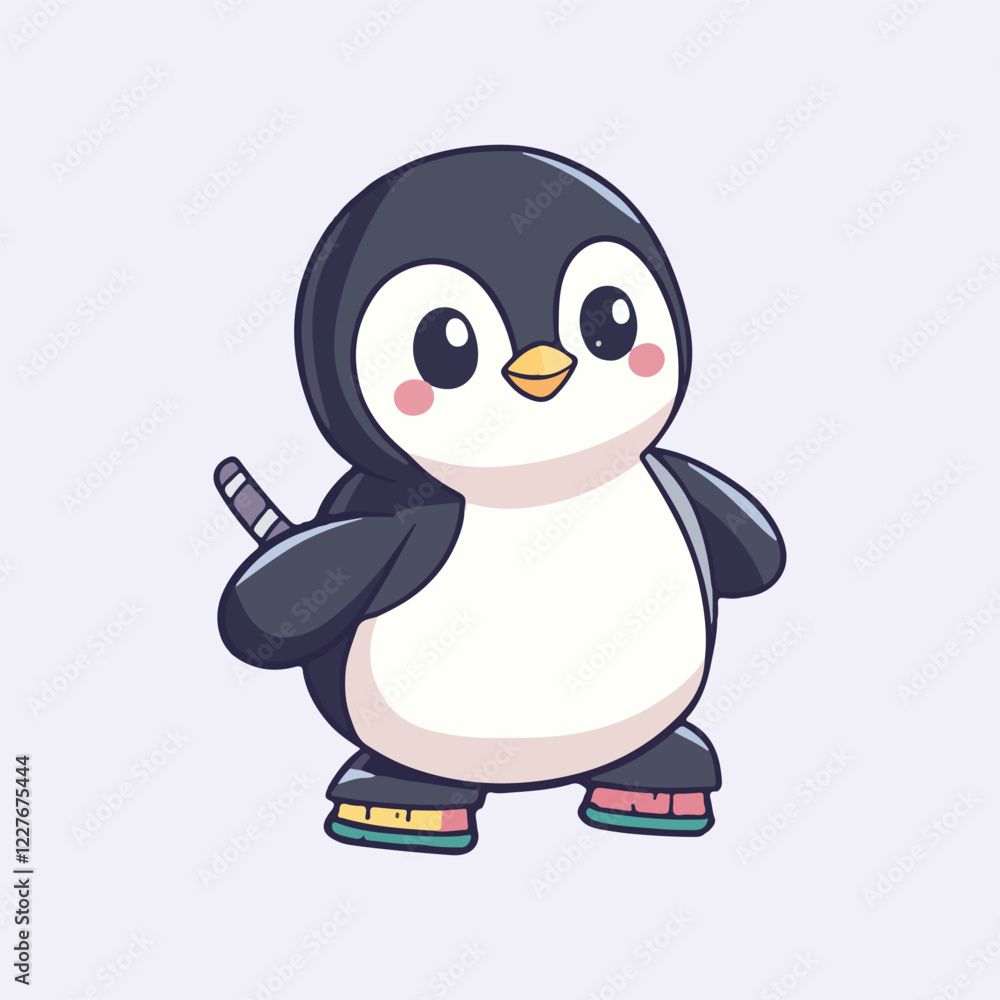 Fototapeta premium Cute penguin with hoki vector illustration 