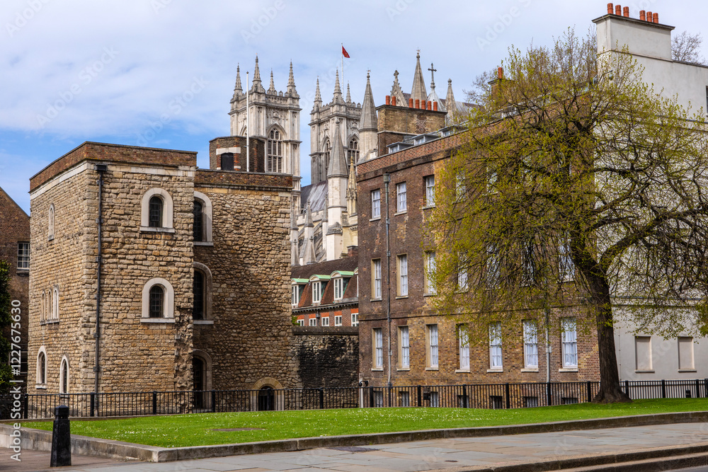 Naklejka premium Jewel Tower and Westminster Abbey in London, UK