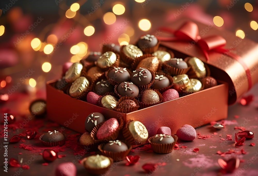 Valentine's Gift Box Overflowing with Gold-Wrapped Chocolates Valentine's Gift Box Overflowing with Gold-Wrapped Chocolates
